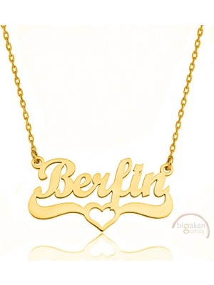 Bigakan 925 Ayar Gümüş Altın Kaplama Kalpli Berfin  Isimli Kolye - Kalp Desenli