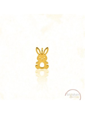 Bigakan Minik Kalp Detaylı Sevimli Tavşan Kolye Ucu 925 Ayar Minimal Tasarım Altın Kaplama
