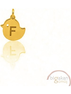 Bigakan F Harfli Sevimli Civciv Kolye Ucu 925 Ayar Minimal Tasarım Altın Kaplama