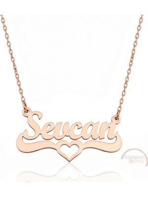 Bigakan 925 Ayar Gümüş Rose Altın Kaplama Kalpli Sevcan Isimli Kolye - Kalp Desenli