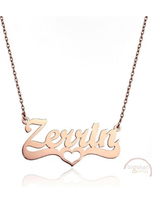 Bigakan 925 Ayar Gümüş Rose Altın Kaplama Kalpli Zerrin Isimli Kolye - Kalp Desenli