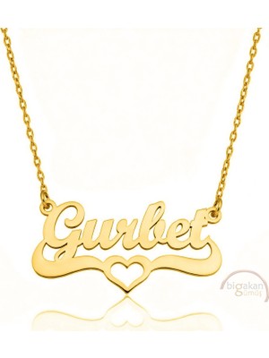 Bigakan 925 Ayar Gümüş Altın Kaplama Kalpli Gurbet Isimli Kolye - Kalp Desenli