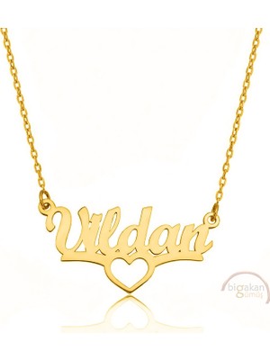 Bigakan 925 Ayar Gümüş Altın Kaplama Kalpli Vildan Isimli Kolye - Kalp Desenli