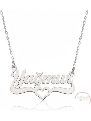 Bigakan 925 Ayar Gümüş Kalpli Yağmur Isimli Kolye - Kalp Desenli