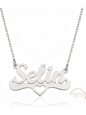 Bigakan 925 Ayar Gümüş Kalpli Selin Isimli Kolye - Kalp Desenli