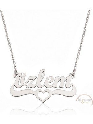 Bigakan 925 Ayar Gümüş Kalpli Özlem Isimli Kolye - Kalp Desenli
