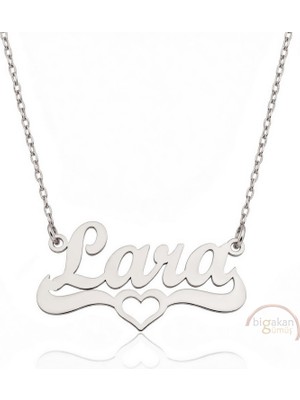 Bigakan 925 Ayar Gümüş Kalpli Lara Isimli Kolye - Kalp Desenli
