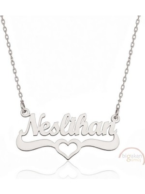 Bigakan 925 Ayar Gümüş Kalpli Neslihan Isimli Kolye - Kalp Desenli