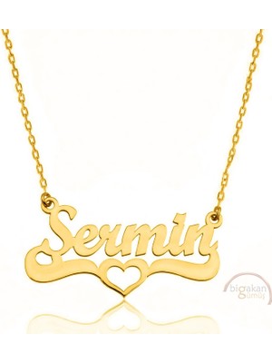 Bigakan 925 Ayar Gümüş Altın Kaplama Kalpli Şermin Isimli Kolye - Kalp Desenli