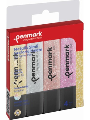 Kitabevimden Penmark Fosforlu Kalem 4 Lü Karışık Renk Simli