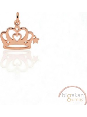 Bigakan  Kalpli ve Yıldızlı Prenses Tacı Kolye Ucu 925 Ayar Minimal Tasarım Rose Kaplama