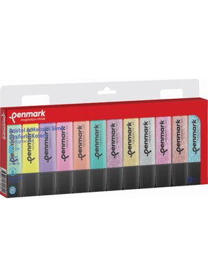 Kitabevimden Penmark Fosforlu Kalem 12 Li Karışık Renk 6 Pastel/6 Simli