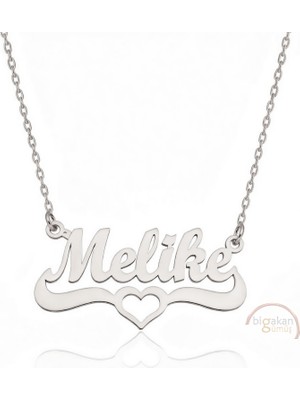 Bigakan 925 Ayar Gümüş Kalpli Melike Isimli Kolye - Kalp Desenli