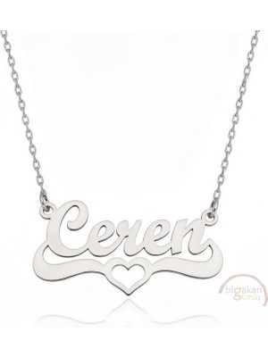 Bigakan 925 Ayar Gümüş Kalpli Ceren Isimli Kolye - Kalp Desenli