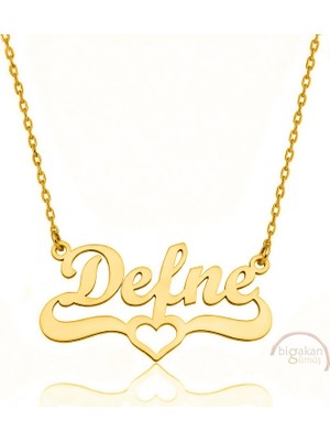 Bigakan 925 Ayar Gümüş Altın Kaplama Kalpli Defne Isimli Kolye - Kalp Desenli