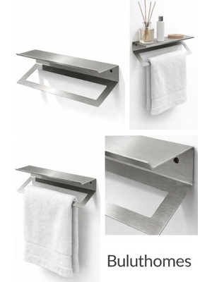 Buluthomes Raflı Havlu Askılığı Paslanmaz Çelik Yapışkanlı Vidalı Banyo Raflı Havluluk