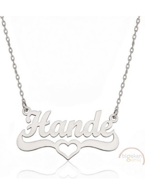 Bigakan 925 Ayar Gümüş Kalpli Hande Isimli Kolye - Kalp Desenli