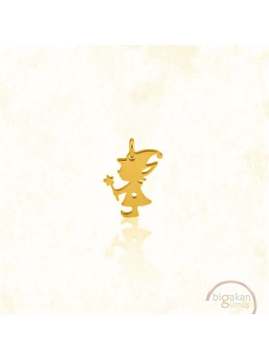 Bigakan Sihirli Değnekli Su Perisi  Kolye Ucu 925 Ayar Minimal Tasarım Altın Kaplama