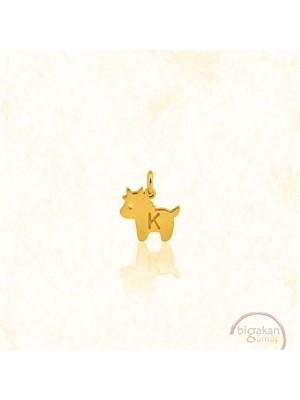 Bigakan K Harfli Sevimli Oğlak Kolye Ucu 925 Ayar Minimal Tasarım Altın Kaplama