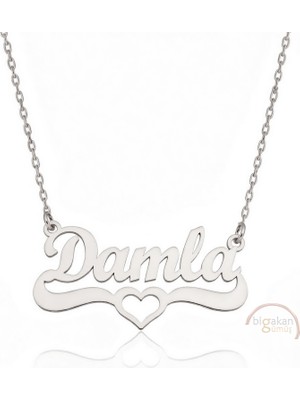 Bigakan 925 Ayar Gümüş Kalpli Damla Isimli Kolye - Kalp Desenli