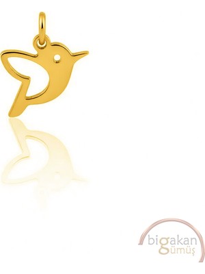 Bigakan Kuş Kolye Ucu 925 Ayar Minimal Tasarım Altın Kaplama