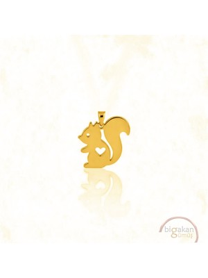 Bigakan Minik Kalpli Sincap Kolye Ucu 925 Ayar Minimal Tasarım Altın Kaplama