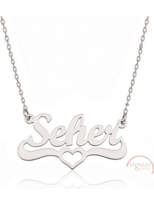 Bigakan 925 Ayar Gümüş Kalpli Seher Isimli Kolye - Kalp Desenli