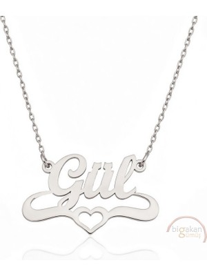 Bigakan 925 Ayar Gümüş Kalpli Gül Isimli Kolye - Kalp Desenli