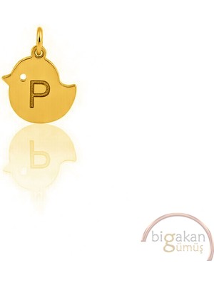 Bigakan P Harfli Sevimli Civciv Kolye Ucu 925 Ayar Minimal Tasarım Altın Kaplama