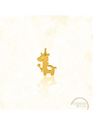Bigakan Sihirli Değnekli Zürafa Kolye Ucu 925 Ayar Minimal Tasarım Altın Kaplama