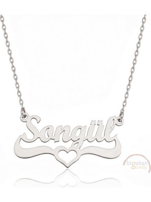 Bigakan 925 Ayar Gümüş Kalpli Songül Isimli Kolye - Kalp Desenli