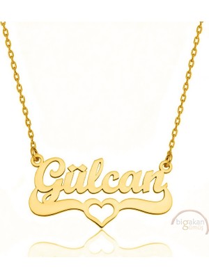 Bigakan 925 Ayar Gümüş Altın Kaplama Kalpli Gülcan Isimli Kolye - Kalp Desenli