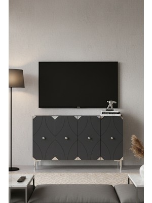 Ceneyra KA1297AS ALFA120 Konsol, Kahve Köşesi ve Tv Sehpası, Çok Amaçlı Dolap 120CM Antrasit-Silver