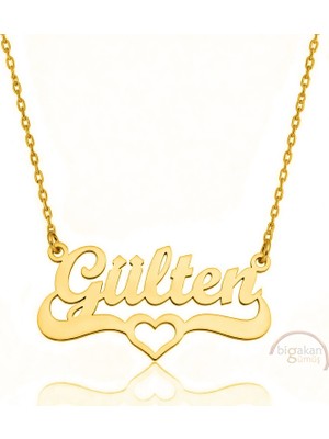 Bigakan 925 Ayar Gümüş Altın Kaplama Kalpli Gülten Isimli Kolye - Kalp Desenli