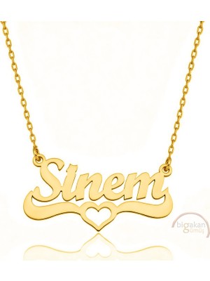 Bigakan 925 Ayar Gümüş Altın Kaplama Kalpli Sinem Isimli Kolye - Kalp Desenli