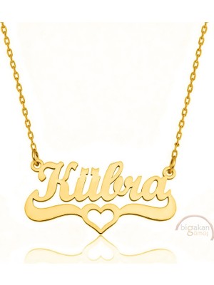 Bigakan 925 Ayar Gümüş Altın Kaplama Kalpli Kübra Isimli Kolye - Kalp Desenli