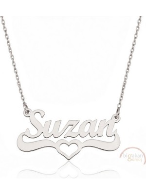 Bigakan 925 Ayar Gümüş Kalpli Suzan Isimli Kolye - Kalp Desenli