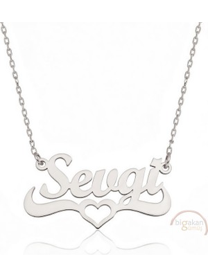 Bigakan 925 Ayar Gümüş Kalpli Sevgi Isimli Kolye - Kalp Desenli