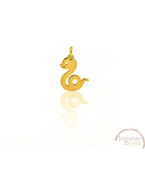 Bigakan Kıvrımlı Yılan Kolye Ucu 925 Ayar Minimal Tasarım Altın Kaplama