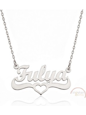 Bigakan 925 Ayar Gümüş Kalpli Fulya Isimli Kolye - Kalp Desenli