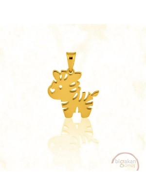 Bigakan Zebra Kolye Ucu 925 Ayar Minimal Tasarım Altın Kaplama