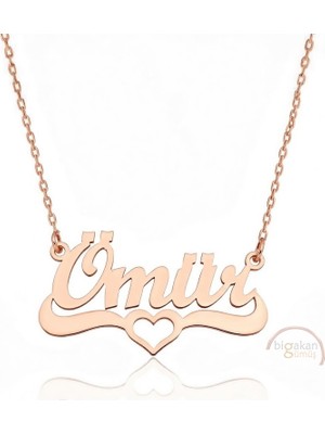 Bigakan 925 Ayar Gümüş Rose Altın Kaplama Kalpli Ömür Isimli Kolye - Kalp Desenli