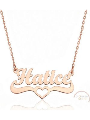 Bigakan 925 Ayar Gümüş Rose Altın Kaplama Kalpli Hatice Isimli Kolye - Kalp Desenli