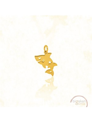 Bigakan Kalpli Köpekbalığı Şans Kolye Ucu 925 Ayar Minimal Tasarım Altın Kaplama