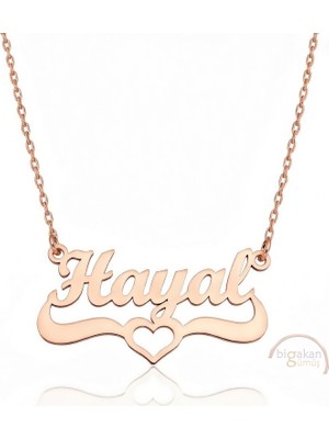 Bigakan 925 Ayar Gümüş Rose Altın Kaplama Kalpli Hayal Isimli Kolye - Kalp Desenli