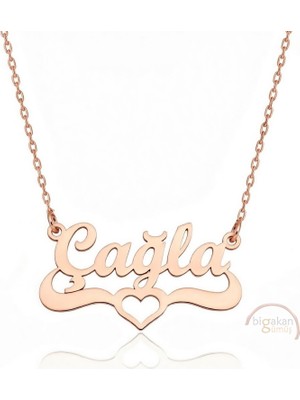 Bigakan 925 Ayar Gümüş Rose Altın Kaplama Kalpli Çağla Isimli Kolye - Kalp Desenli