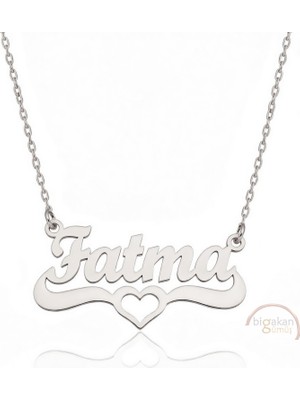 Bigakan 925 Ayar Gümüş Kalpli Fatma Isimli Kolye - Kalp Desenli