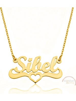 Bigakan 925 Ayar Gümüş Altın Kaplama Kalpli Sibel Isimli Kolye - Kalp Desenli
