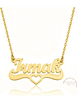 Bigakan 925 Ayar Gümüş Altın Kaplama Kalpli Irmak Isimli Kolye - Kalp Desenli