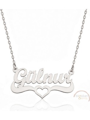Bigakan 925 Ayar Gümüş Kalpli Gülnir Isimli Kolye - Kalp Desenli